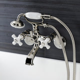 Kingston Three-Handle 2-Hole Wall Mount Clawfoot Tub Faucet with Hand Shower