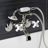 Kingston Three-Handle 2-Hole Wall Mount Clawfoot Tub Faucet with Hand Shower