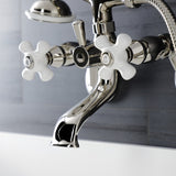 Kingston Three-Handle 2-Hole Wall Mount Clawfoot Tub Faucet with Hand Shower