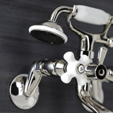 Kingston Three-Handle 2-Hole Wall Mount Clawfoot Tub Faucet with Hand Shower