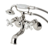 Kingston Three-Handle 2-Hole Wall Mount Clawfoot Tub Faucet with Hand Shower