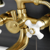 Kingston Three-Handle 2-Hole Wall Mount Clawfoot Tub Faucet with Hand Shower