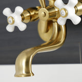 Kingston Three-Handle 2-Hole Wall Mount Clawfoot Tub Faucet with Hand Shower