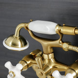 Kingston Three-Handle 2-Hole Wall Mount Clawfoot Tub Faucet with Hand Shower