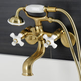 Kingston Three-Handle 2-Hole Wall Mount Clawfoot Tub Faucet with Hand Shower