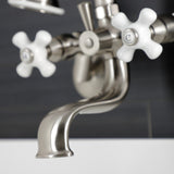 Kingston Three-Handle 2-Hole Wall Mount Clawfoot Tub Faucet with Hand Shower