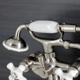 Kingston Three-Handle 2-Hole Wall Mount Clawfoot Tub Faucet with Hand Shower