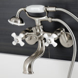 Kingston Three-Handle 2-Hole Wall Mount Clawfoot Tub Faucet with Hand Shower