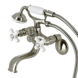 Kingston Three-Handle 2-Hole Wall Mount Clawfoot Tub Faucet with Hand Shower