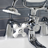 Kingston Three-Handle 2-Hole Deck Mount Clawfoot Tub Faucet with Hand Shower