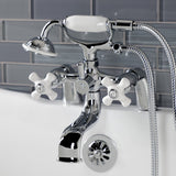 Kingston Three-Handle 2-Hole Deck Mount Clawfoot Tub Faucet with Hand Shower