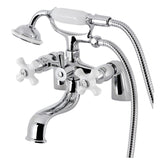 Kingston Three-Handle 2-Hole Deck Mount Clawfoot Tub Faucet with Hand Shower