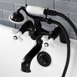 Kingston Three-Handle 2-Hole Deck Mount Clawfoot Tub Faucet with Hand Shower