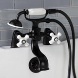 Kingston Three-Handle 2-Hole Deck Mount Clawfoot Tub Faucet with Hand Shower