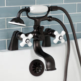 Kingston Three-Handle 2-Hole Deck Mount Clawfoot Tub Faucet with Hand Shower