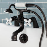 Kingston Three-Handle 2-Hole Deck Mount Clawfoot Tub Faucet with Hand Shower