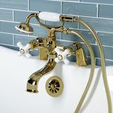 Kingston Three-Handle 2-Hole Deck Mount Clawfoot Tub Faucet with Hand Shower