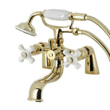 Kingston Three-Handle 2-Hole Deck Mount Clawfoot Tub Faucet with Hand Shower