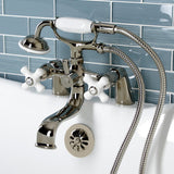 Kingston Three-Handle 2-Hole Deck Mount Clawfoot Tub Faucet with Hand Shower