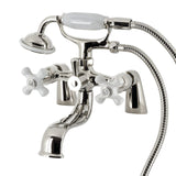 Kingston Three-Handle 2-Hole Deck Mount Clawfoot Tub Faucet with Hand Shower