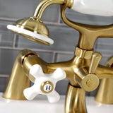 Kingston Three-Handle 2-Hole Deck Mount Clawfoot Tub Faucet with Hand Shower