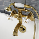 Kingston Three-Handle 2-Hole Deck Mount Clawfoot Tub Faucet with Hand Shower