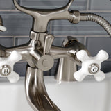 Kingston Three-Handle 2-Hole Deck Mount Clawfoot Tub Faucet with Hand Shower