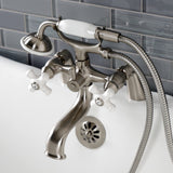 Kingston Three-Handle 2-Hole Deck Mount Clawfoot Tub Faucet with Hand Shower