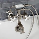 Kingston Three-Handle 2-Hole Deck Mount Clawfoot Tub Faucet with Hand Shower