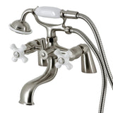 Kingston Three-Handle 2-Hole Deck Mount Clawfoot Tub Faucet with Hand Shower