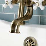 Kingston Three-Handle 2-Hole Deck Mount Clawfoot Tub Faucet with Hand Shower