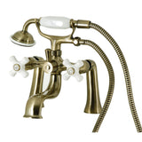 Kingston Three-Handle 2-Hole Deck Mount Clawfoot Tub Faucet with Hand Shower