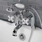 Kingston Three-Handle 2-Hole Deck Mount Clawfoot Tub Faucet with Hand Shower