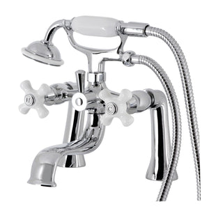 Kingston Three-Handle 2-Hole Deck Mount Clawfoot Tub Faucet with Hand Shower