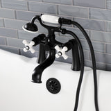 Kingston Three-Handle 2-Hole Deck Mount Clawfoot Tub Faucet with Hand Shower