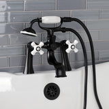 Kingston Three-Handle 2-Hole Deck Mount Clawfoot Tub Faucet with Hand Shower