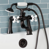 Kingston Three-Handle 2-Hole Deck Mount Clawfoot Tub Faucet with Hand Shower