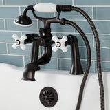 Kingston Three-Handle 2-Hole Deck Mount Clawfoot Tub Faucet with Hand Shower