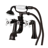 Kingston Three-Handle 2-Hole Deck Mount Clawfoot Tub Faucet with Hand Shower