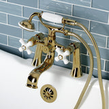 Kingston Three-Handle 2-Hole Deck Mount Clawfoot Tub Faucet with Hand Shower