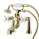 Kingston Three-Handle 2-Hole Deck Mount Clawfoot Tub Faucet with Hand Shower