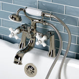 Kingston Three-Handle 2-Hole Deck Mount Clawfoot Tub Faucet with Hand Shower