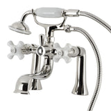 Kingston Three-Handle 2-Hole Deck Mount Clawfoot Tub Faucet with Hand Shower