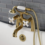 Kingston Three-Handle 2-Hole Deck Mount Clawfoot Tub Faucet with Hand Shower