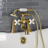 Kingston Three-Handle 2-Hole Deck Mount Clawfoot Tub Faucet with Hand Shower