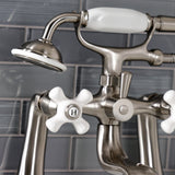 Kingston Three-Handle 2-Hole Deck Mount Clawfoot Tub Faucet with Hand Shower