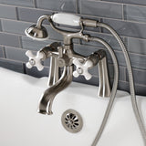 Kingston Three-Handle 2-Hole Deck Mount Clawfoot Tub Faucet with Hand Shower