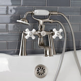 Kingston Three-Handle 2-Hole Deck Mount Clawfoot Tub Faucet with Hand Shower