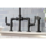 Whitaker Two-Handle 4-Hole Deck Mount Industrial Style Bridge Kitchen Faucet with Brass Side Sprayer