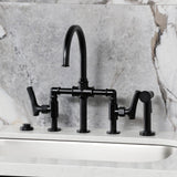 Hallerbos Two-Handle 4-Hole Deck Mount Bridge Kitchen Faucet with Brass Side Sprayer